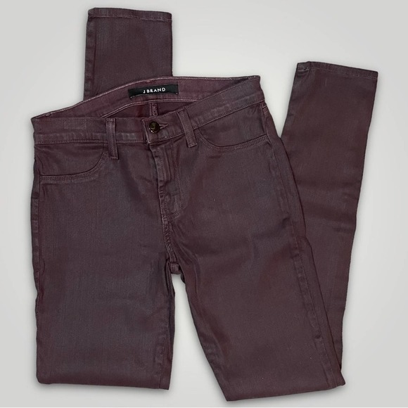 J Brand Denim - J BRAND WOMEN'S SUPER SKINNY JEAN Y2K DARK ACADEMIA COATED JEANS MAROON - 28
